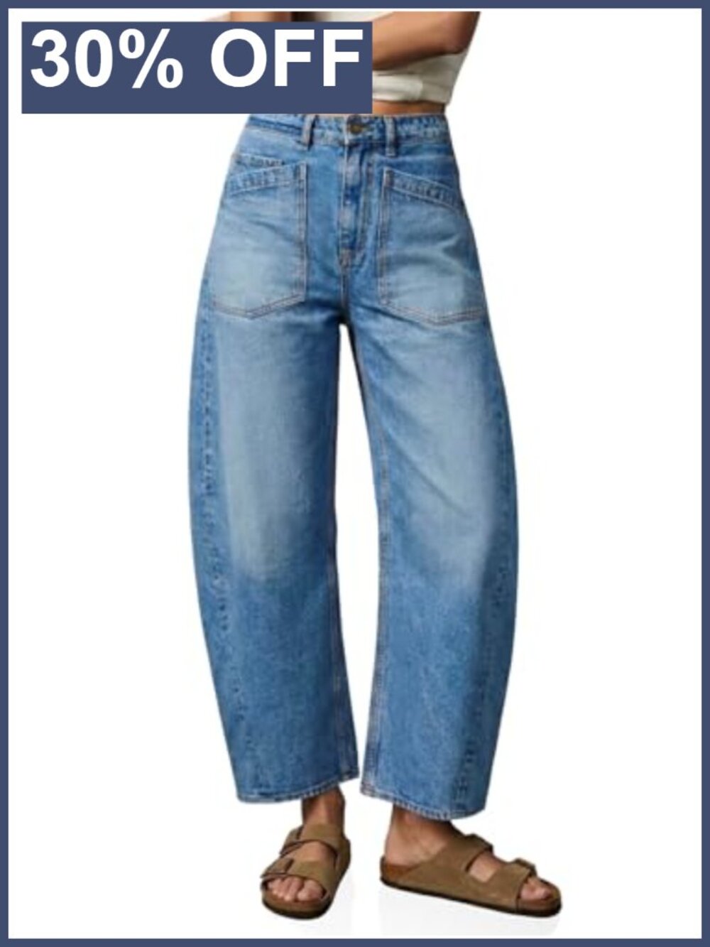 High Waisted Wide Leg Baggy Barrel Jeans Cropped Vintage Stretch Denim Pants